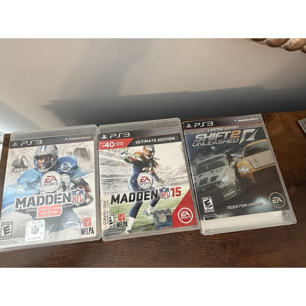 PS3 3 Game Lot Madden NFL 25 Madden 15 Need for Speed Shift 2‎ Complete